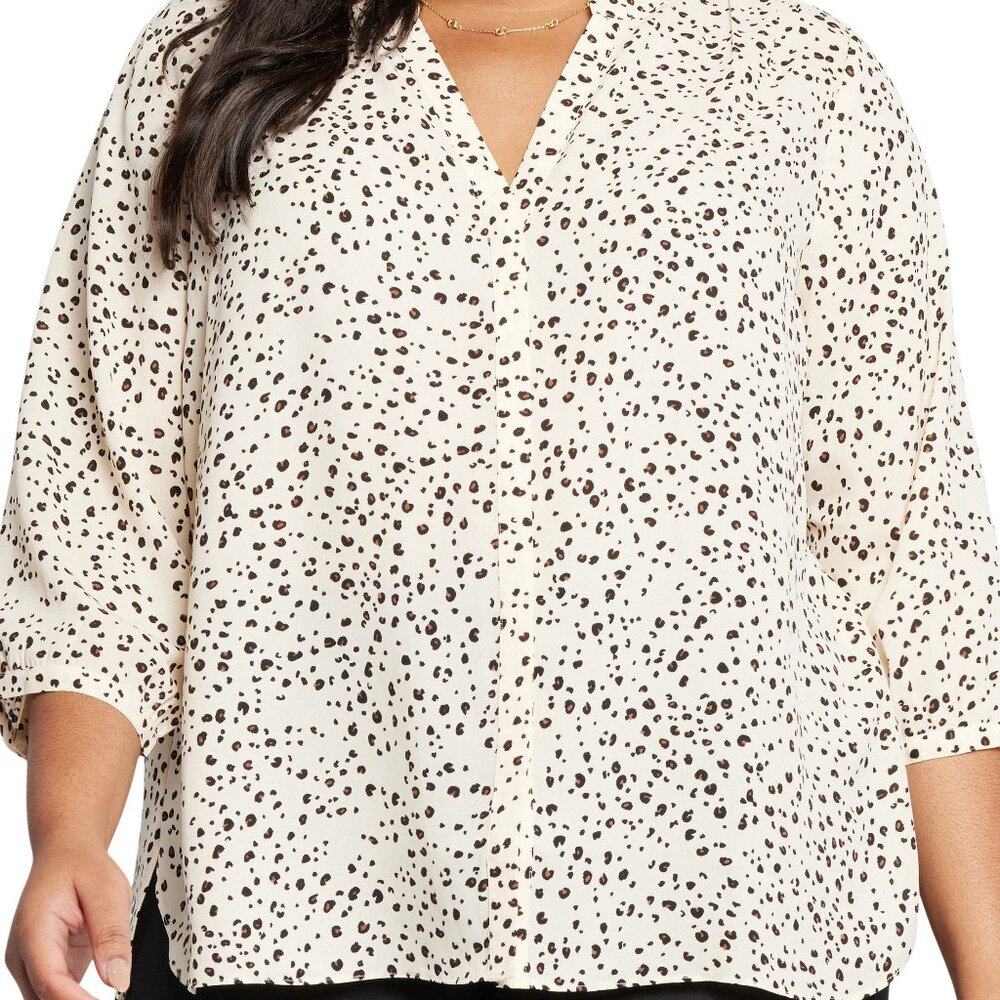 NYJD Semisheer Pintuck Blouse Animal Print 2X
